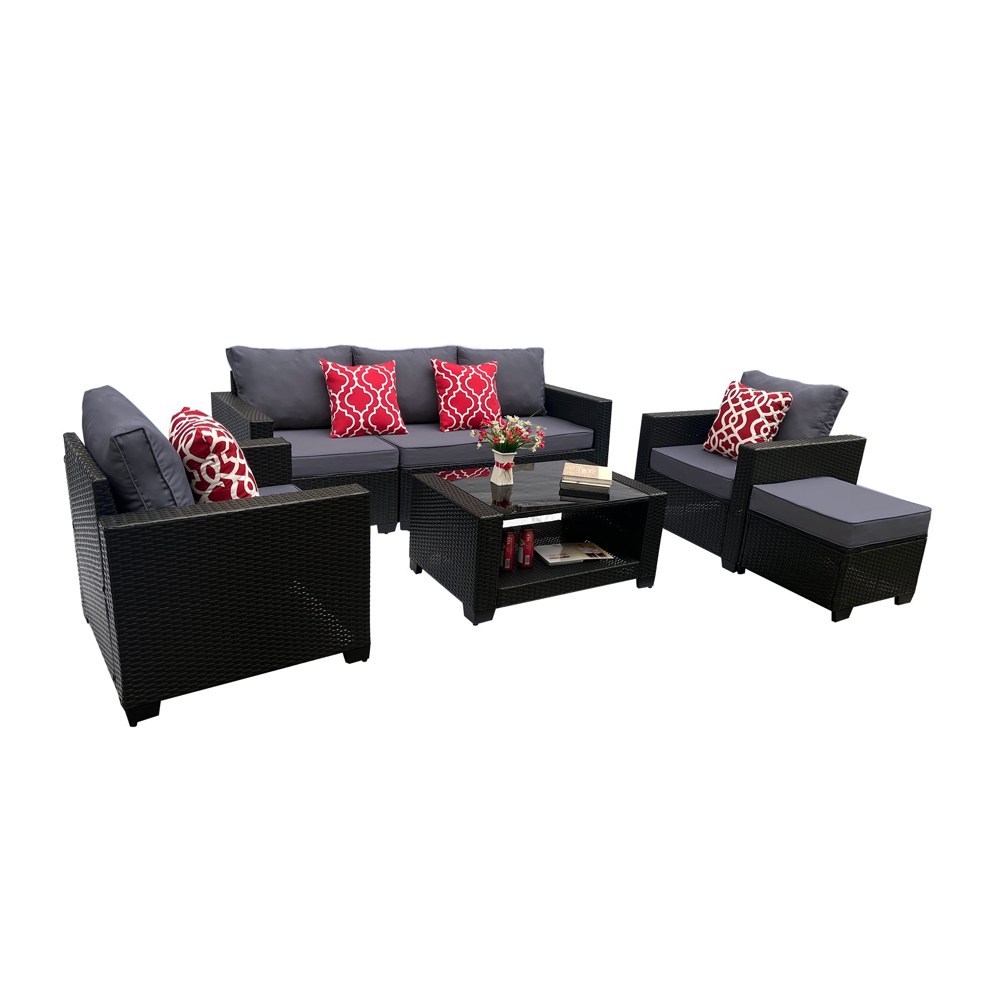 Outdoor Garden Patio Furniture 7-Piece PE Rattan Wicker Cushioned Sofa Sets  and Coffee Table, patio furniture set;outdoor couch;outdoor couch patio furniture;outdoor sofa;patio couch