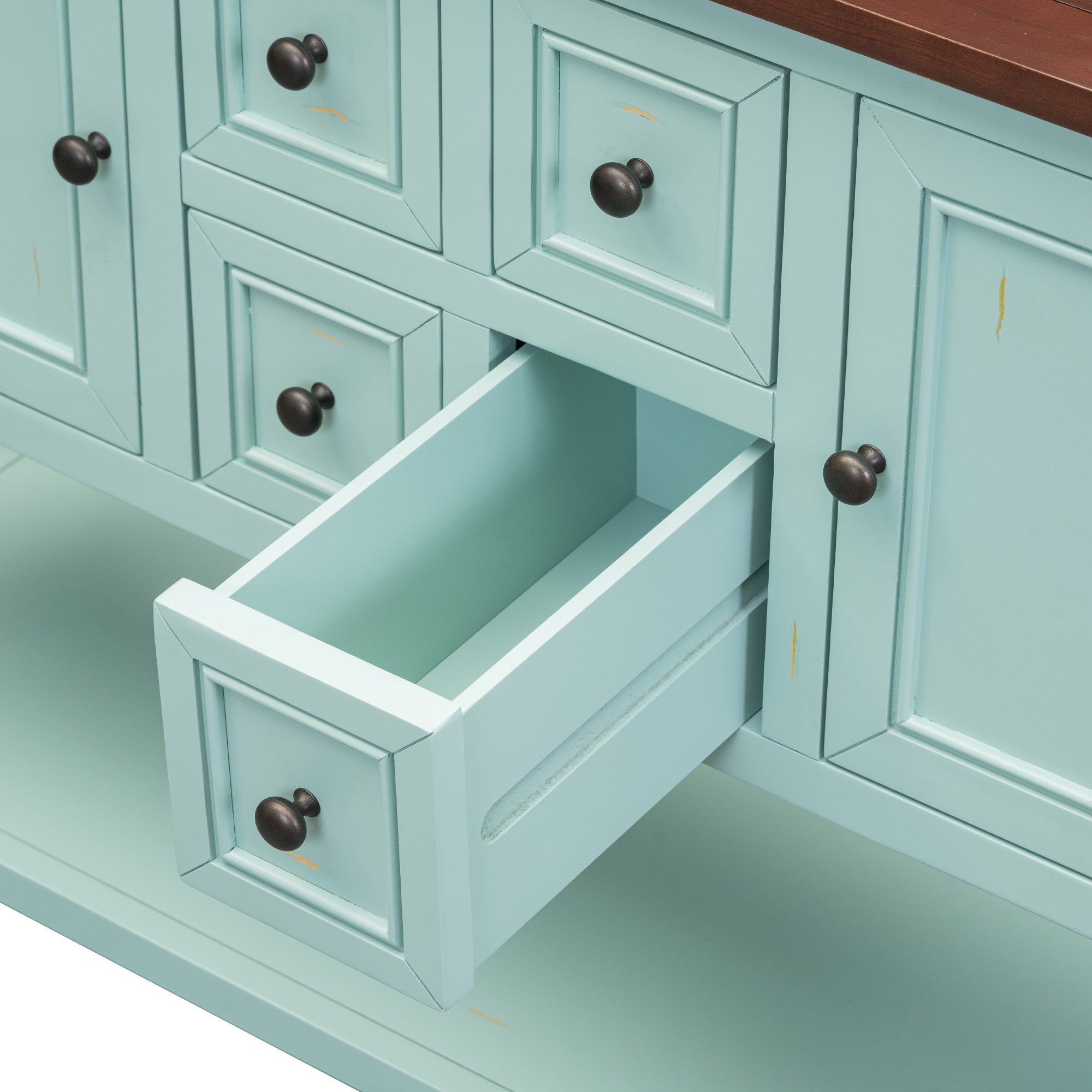 TREXM Cambridge Series  Ample Storage Vintage Console Table with Four Small Drawers and Bottom Shelf for Living Rooms, Entrances and Kitchens (Retro Blue, OLD SKU: WF190263AAC)