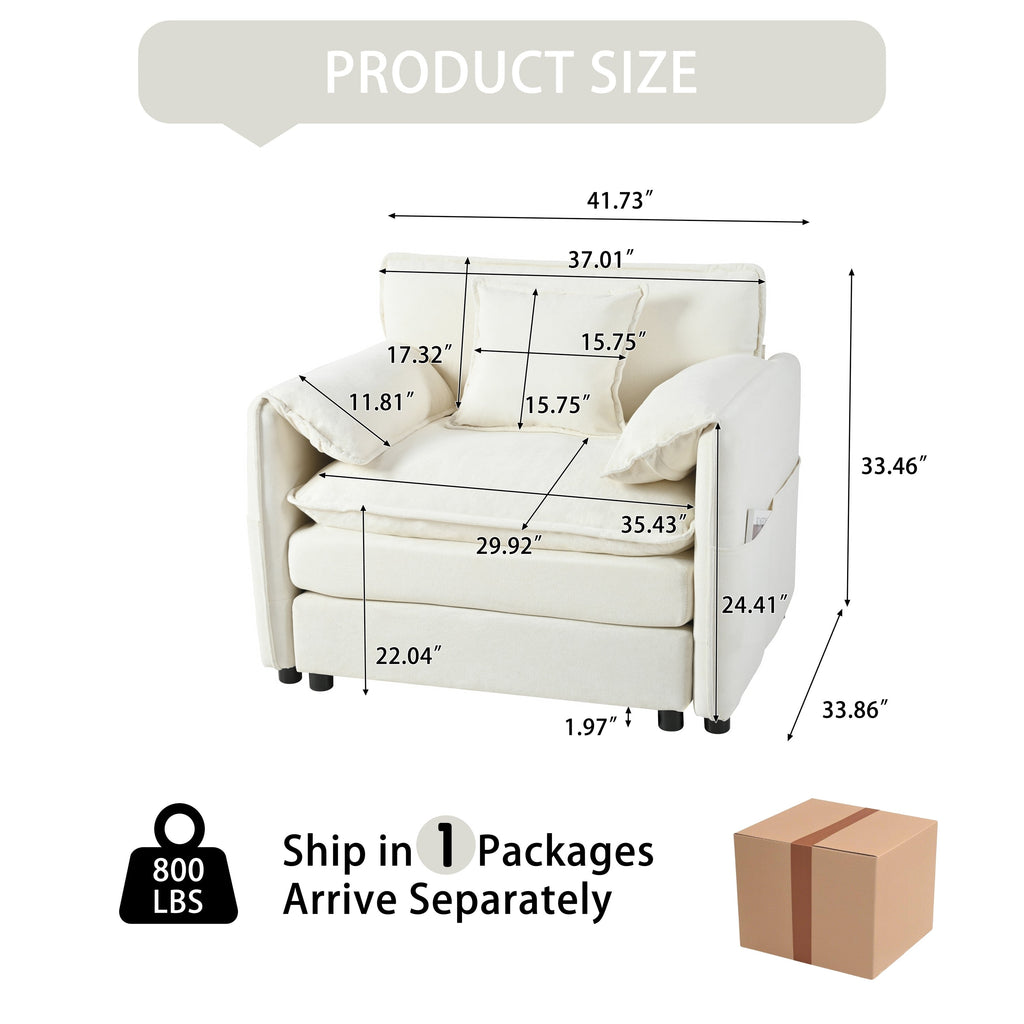Oversized 41.73' Sofa Chair, Modern Upholstered Armchair with 1 Toss Pillow, Modular Sectional Sofa for Living Room, Deep Seat Reading Sofa for Bedroom Apartment, DIY Combination Chenille,Beige