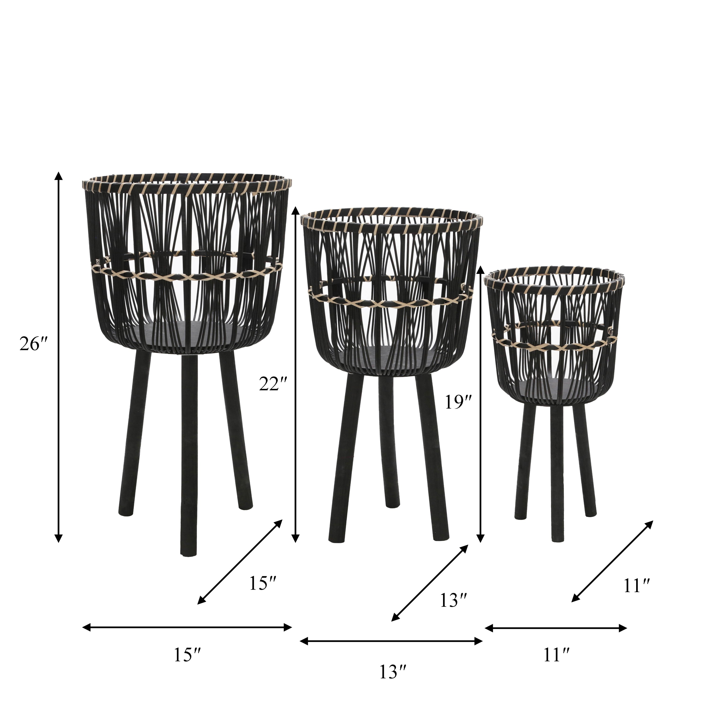S/3 BAMBOO PLANTERS 11/13/15', BLACK