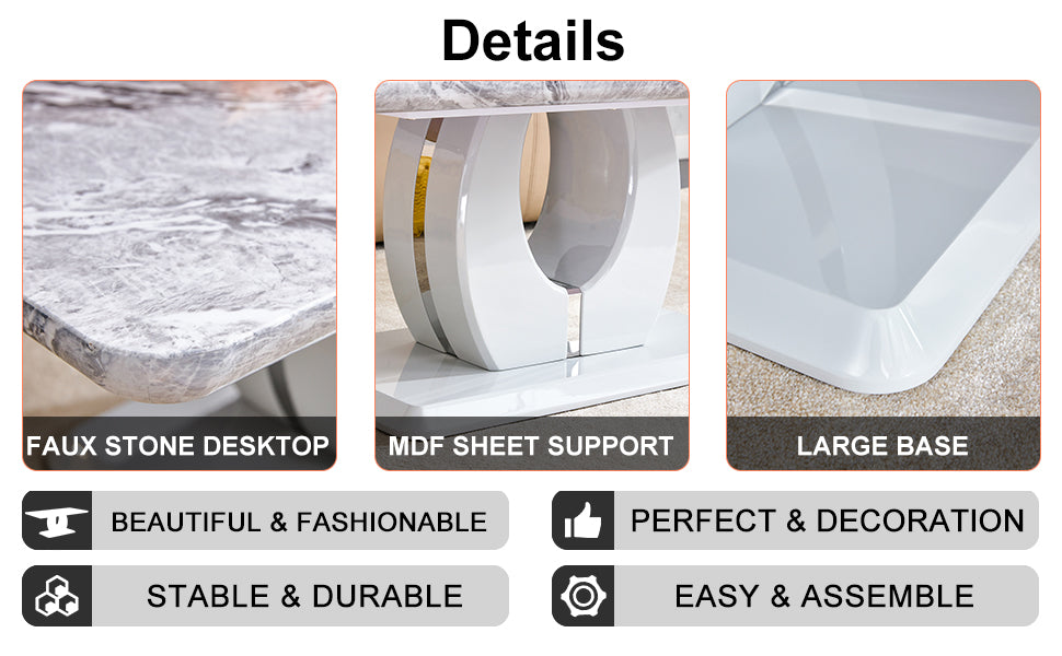 Modern luxury imitation marble light gray tea table,coffee table, paired with silver stainless steel decorative strips.  Computer desk. Game table. CT-1280