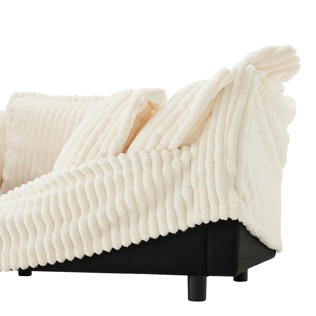 Living Room Sofa Slipcovered Sofa 3 Seater Sofa With 3 Ottomans, Oversized 3-Seat Sleeper Sofa Bed Home Theater Sofa, Corduroy, Cream