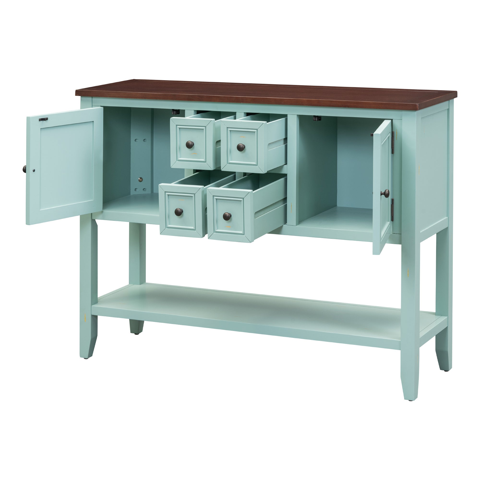 TREXM Cambridge Series  Ample Storage Vintage Console Table with Four Small Drawers and Bottom Shelf for Living Rooms, Entrances and Kitchens (Retro Blue, OLD SKU: WF190263AAC)