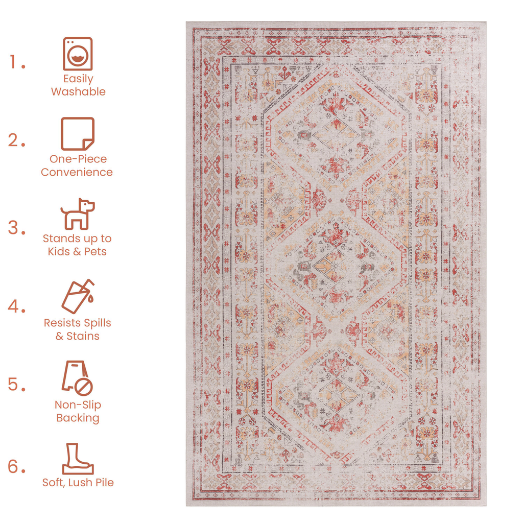 Naar 9x12 Large Area Rug, Washable Rug, Low-Pile, Non-Slip, Non-Shedding, Foldable, Kid & Pet Friendly - Area Rugs for living room, bedroom, kitchen, dining room rug, Beige Area Rug - (Beige, 9'x12')