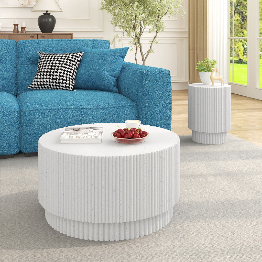 15.72-inch H-barrel coffee table, Nordic style, simple design, suitable for indoor and outdoor use, magnesium oxide material, suitable for living room, bedroom or garden sofa