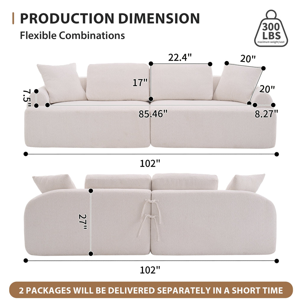 LY-024 BEIGE COMPRESSION SOFA: 4-seater combined sofa, Crochet Yarn Fabric, full sponge compression sofa,combined sofa with 4 pillows for home living/ Home Furniture/ Apartment