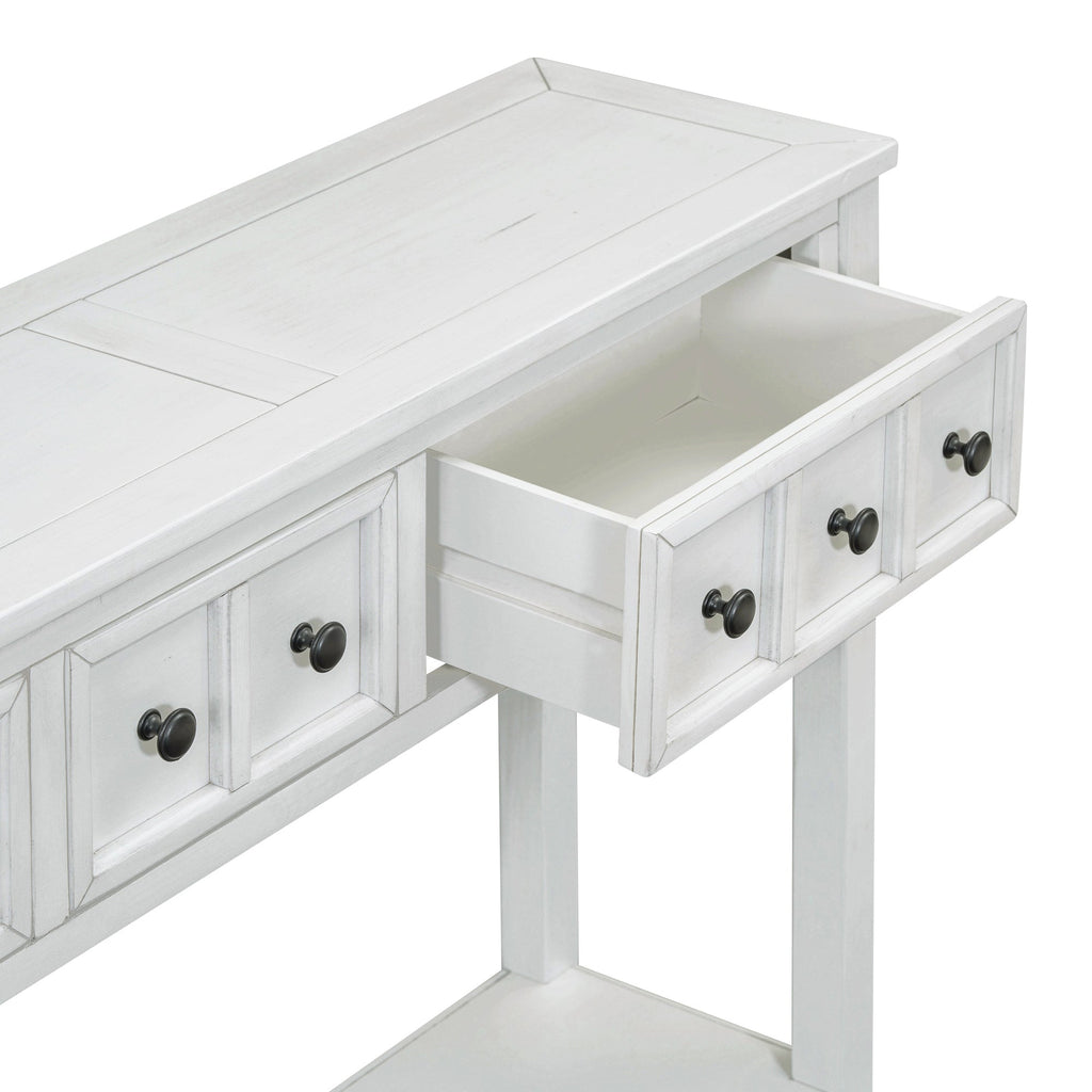 TREXM Rustic Entryway Console Table, 60" Long Sofa Table with two Different Size Drawers and Bottom Shelf for Storage (Antique White)