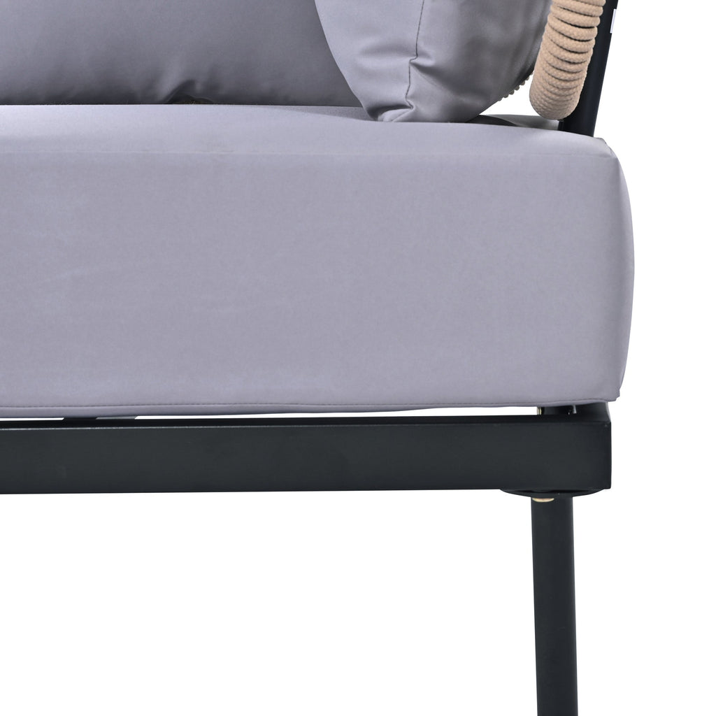 TREXM 8-Piece Patio Sectional Sofa Set with Tempered Glass Coffee Table and Wooden Coffee Table for Outdoor Oasis, Garden, Patio and Poolside (Light Grey Cushion + Black Steel)