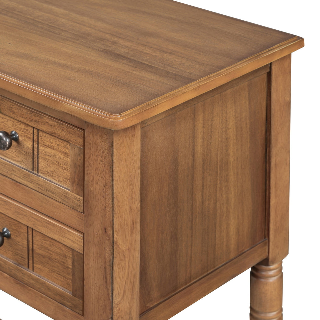 TREXM Narrow Console Table, Slim Sofa Table with Three Storage Drawers and Bottom Shelf (Natural)