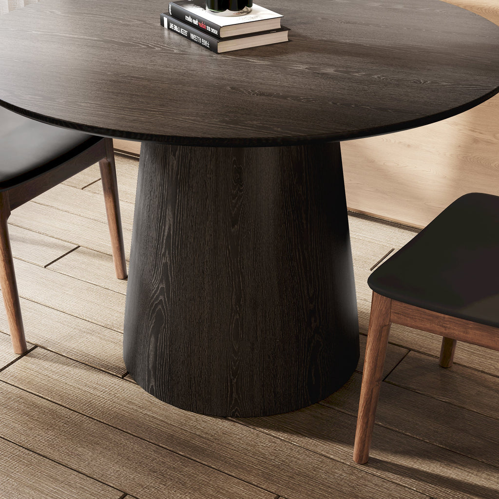 39' Round Black Solid Wood Small Dining Table with Solid Wood Tabletop For 2-4 People
