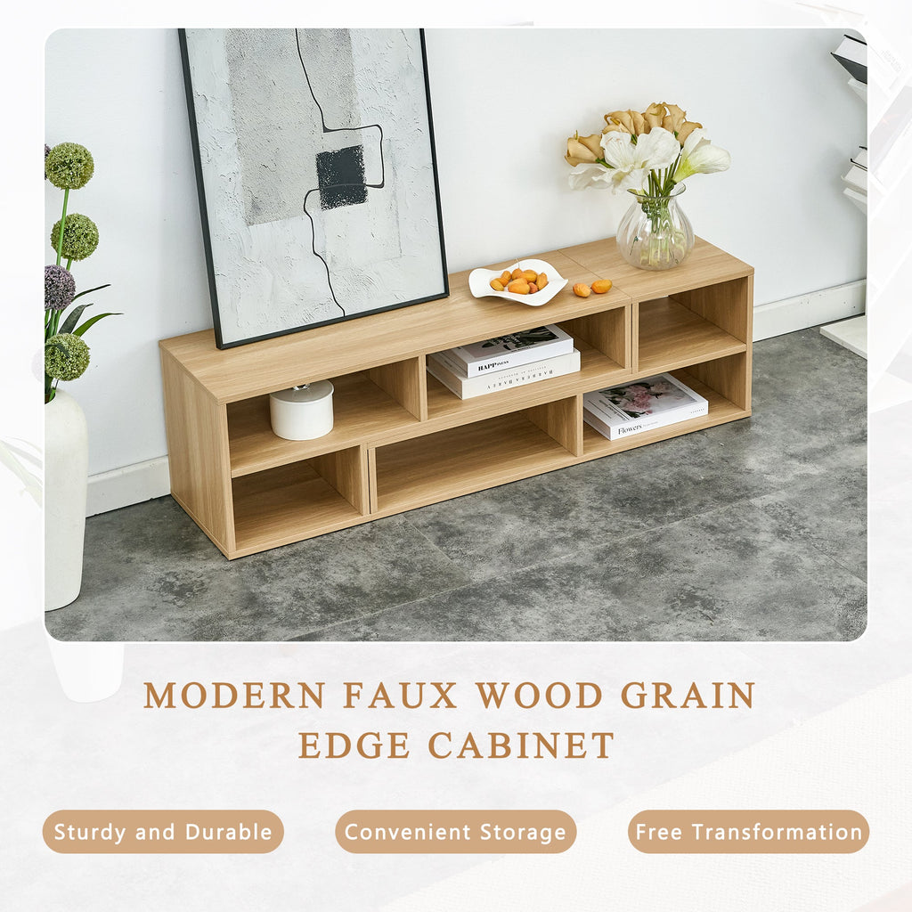 2-Piece Cube TV Stand and L-Shaped Entertainment Center with Open Storage and 2 Shelves – Burly Wood MDF