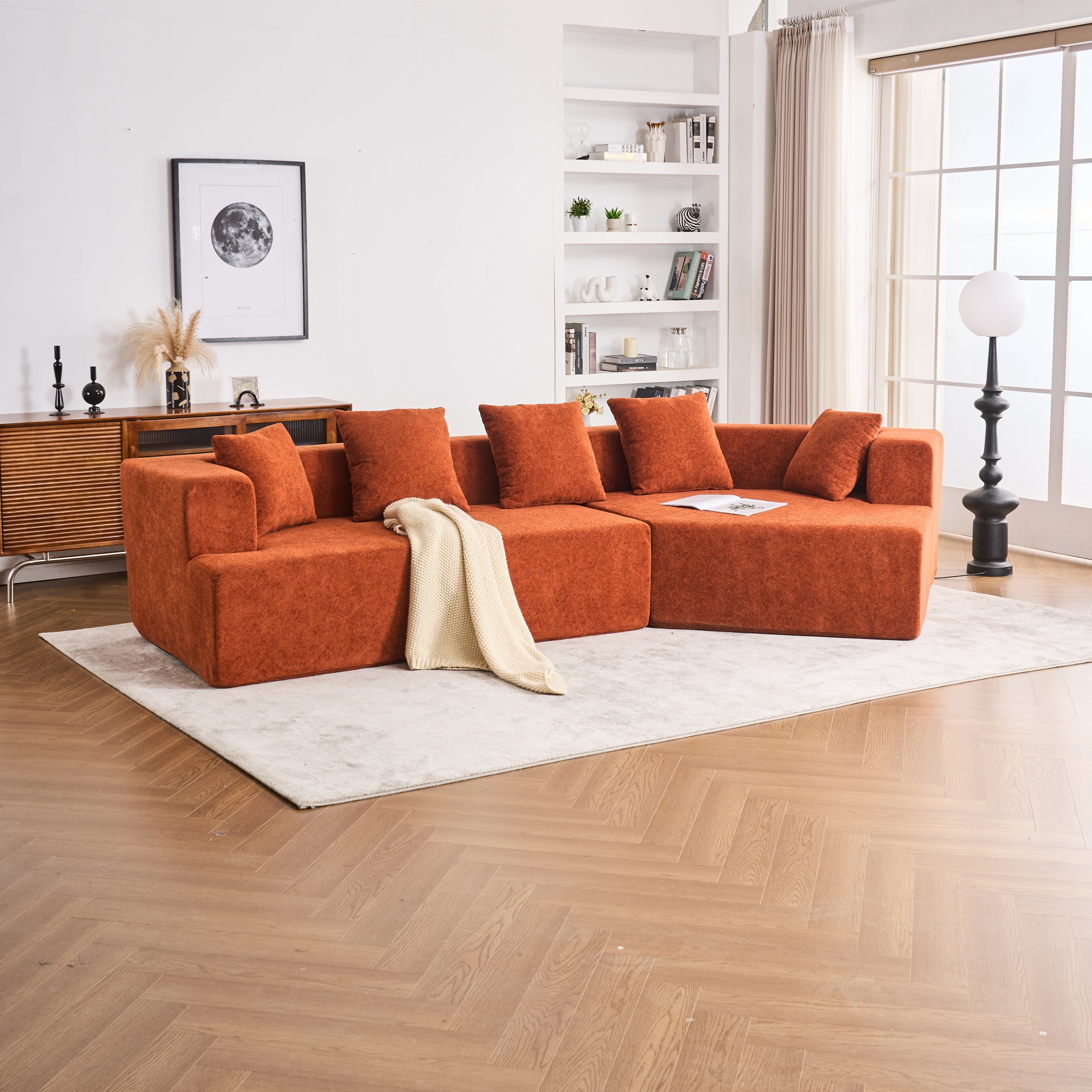 Memory Foam Couch, No Installation & Easy to Transport, Deep Seat Modern Sofa with Chenille Fabric, Couch for Living Room, Bedroom, Apartment, Home Office