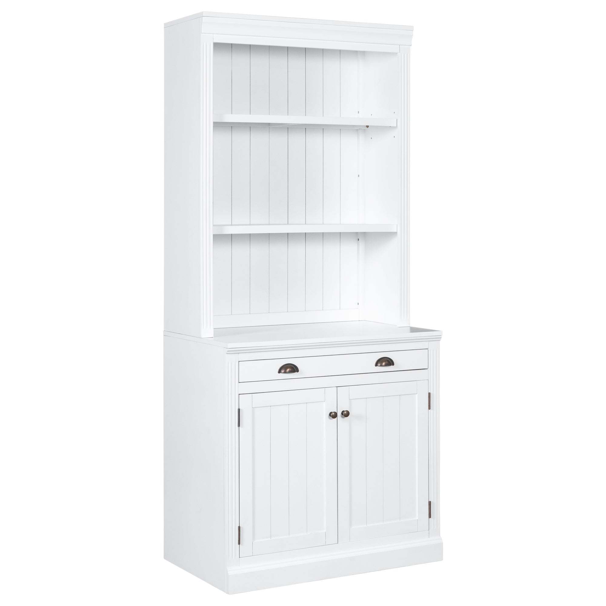 83.4"Tall Bookshelf Suite, Modern Bookcase Suite with LED Lighting,Doors and Drawers,2-Piece Set Storage Bookcase with Open Shelves for Living Room,Home Office,White