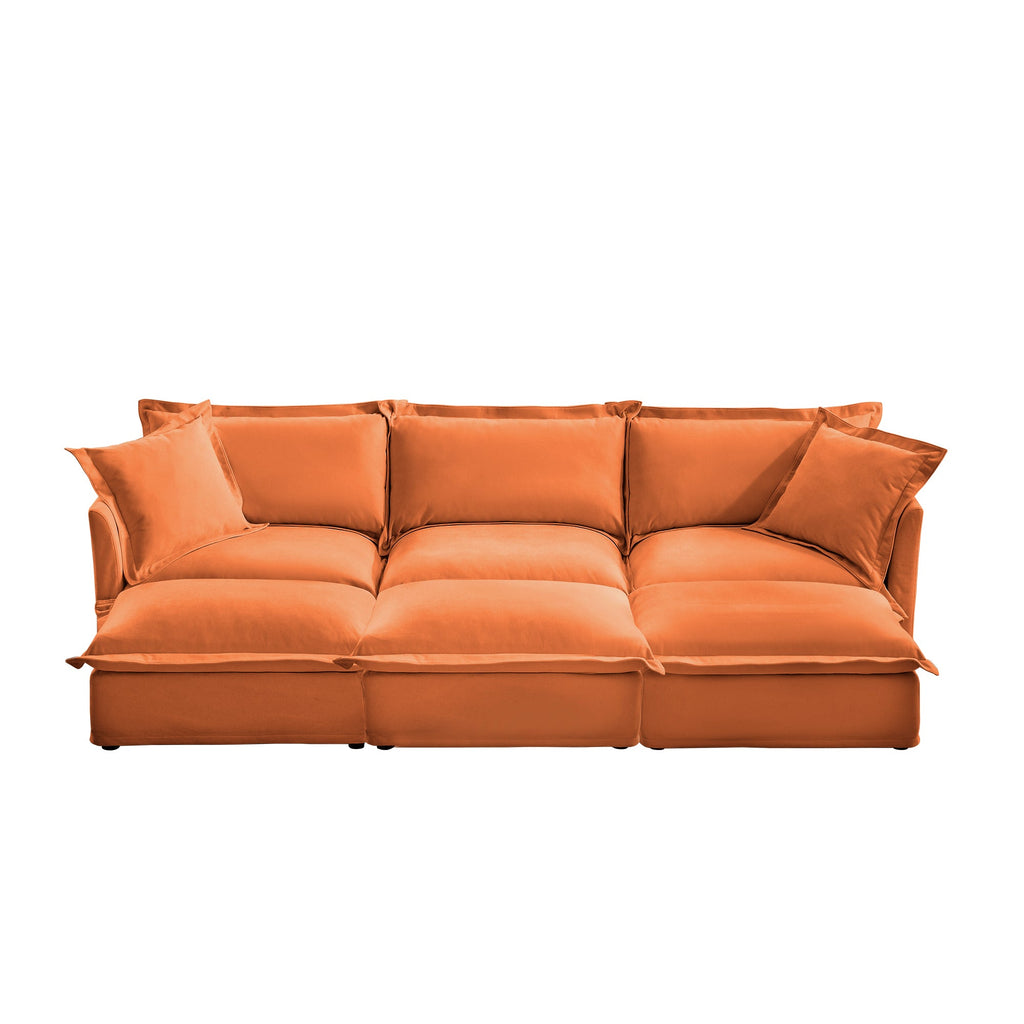 Living Room Sofa Slipcovered Sofa 3 Seater Sofa With 3 Ottomans, Oversized 3-Seat Sleeper Sofa Bed Home Theater Sofa, Chenille, orange