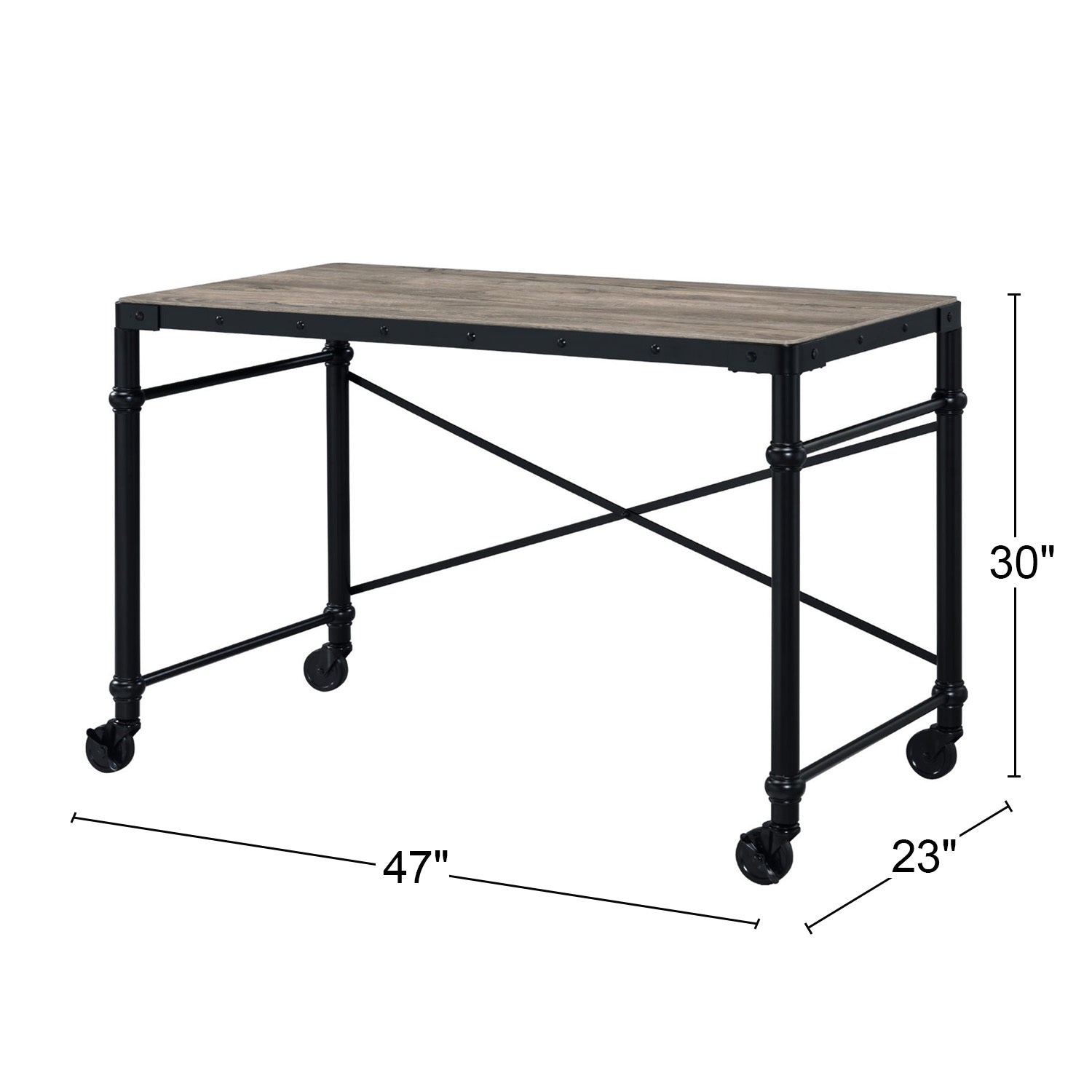 Rectangular Wooden Table Top Writing Desk, Rustic Oak and Black