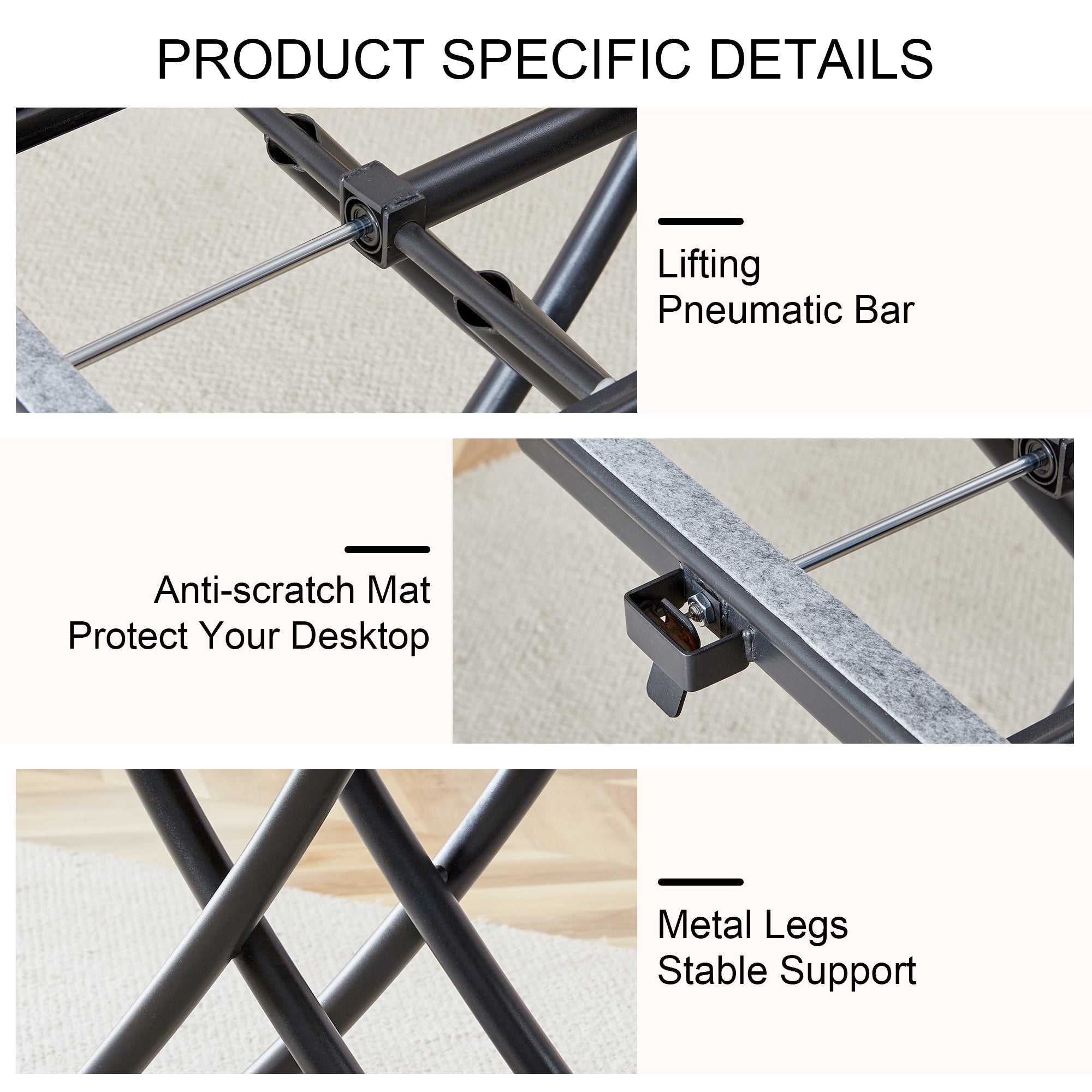 Modern minimalist multifunctional lifting table, with a 0.8-inch wood grain process sticker desktop and black metal legs, can be used as a dressing table, coffee table, dining table, and office table