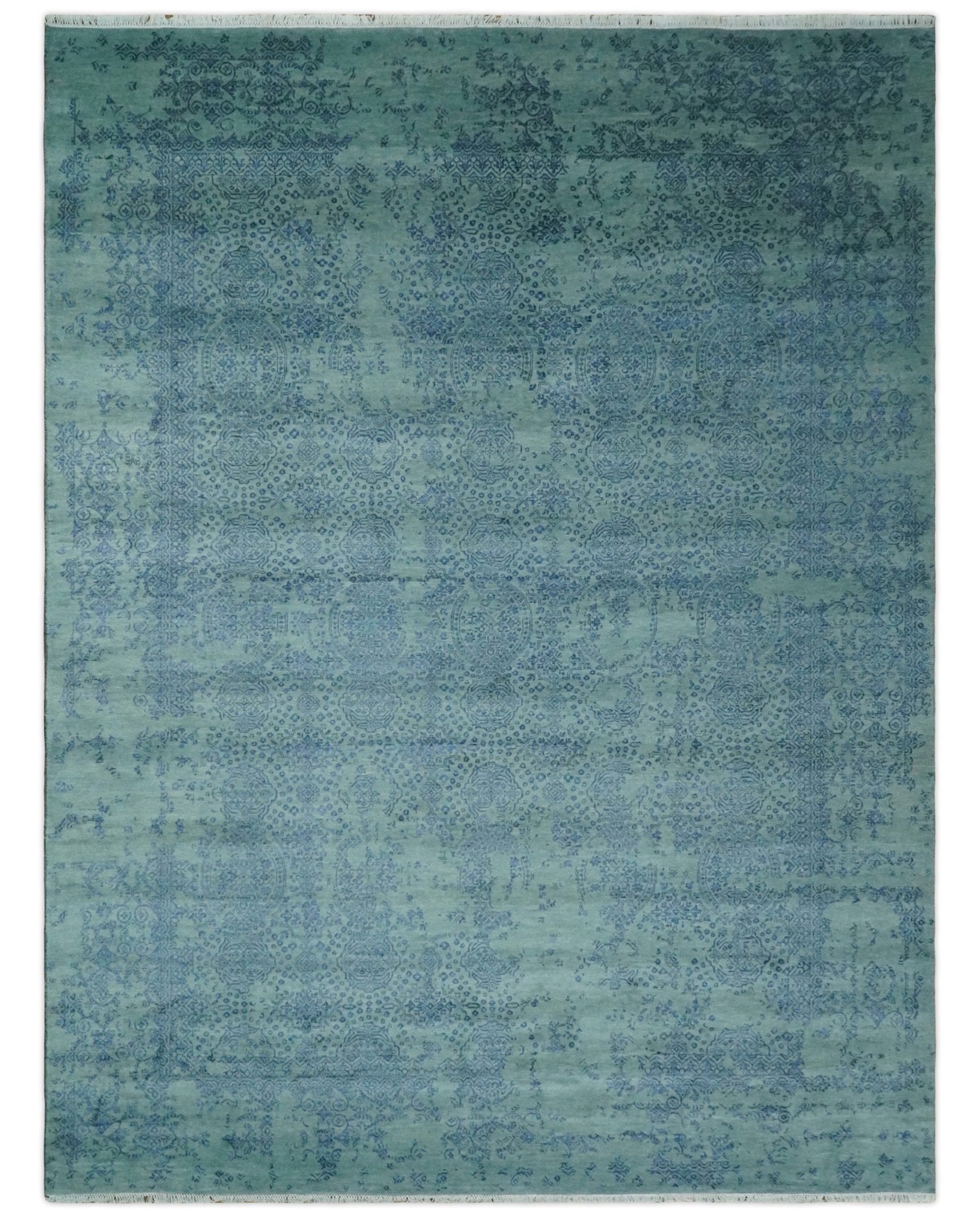 9x12 Fine Hand Knotted Blue and Teal Traditional Vintage Persian Style Antique Wool Rug | AGR33