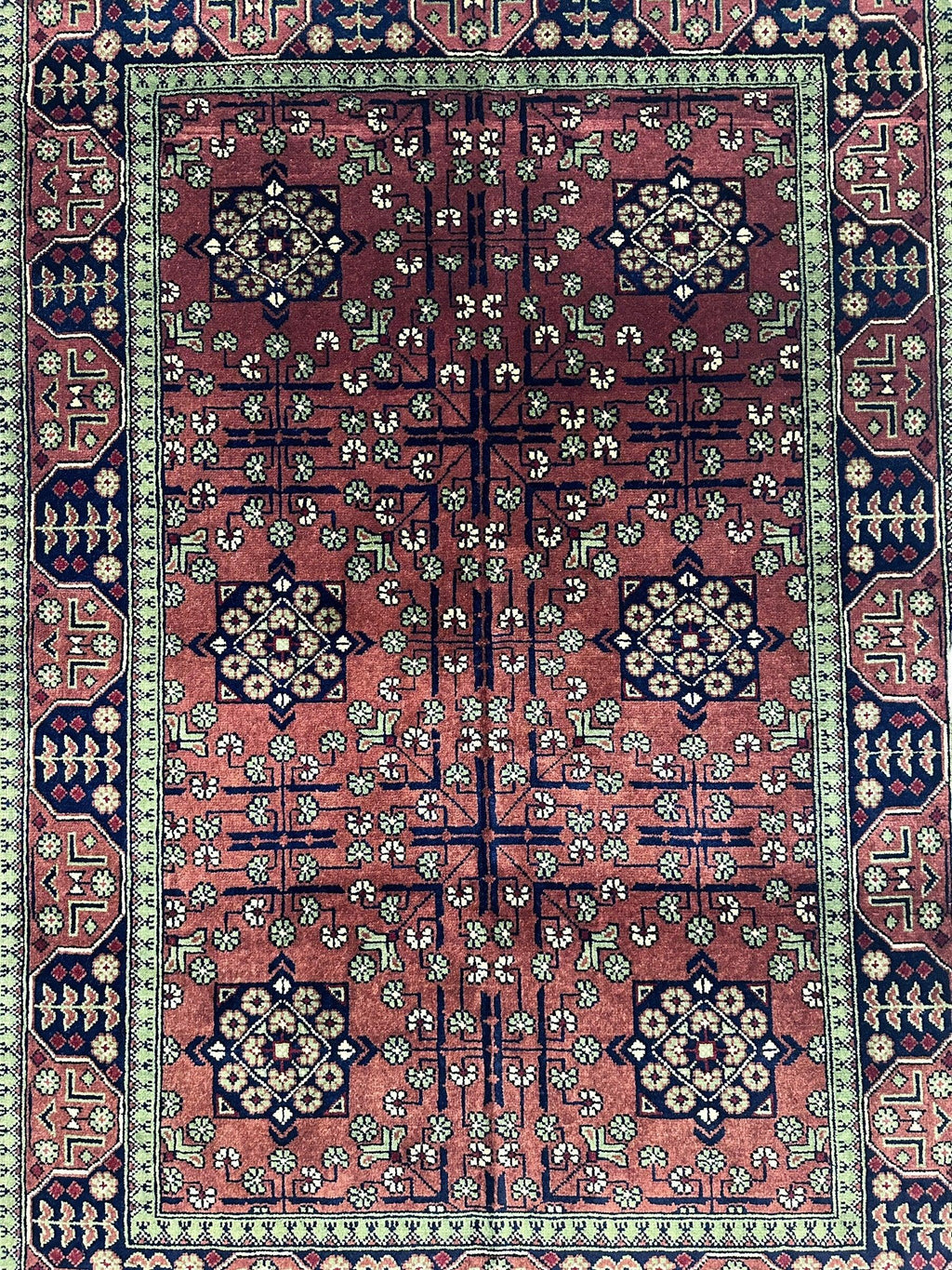 Hand-Knotted Bukharayi Rug – Brown 59” x 40” | Traditional Afghani Wool Rug