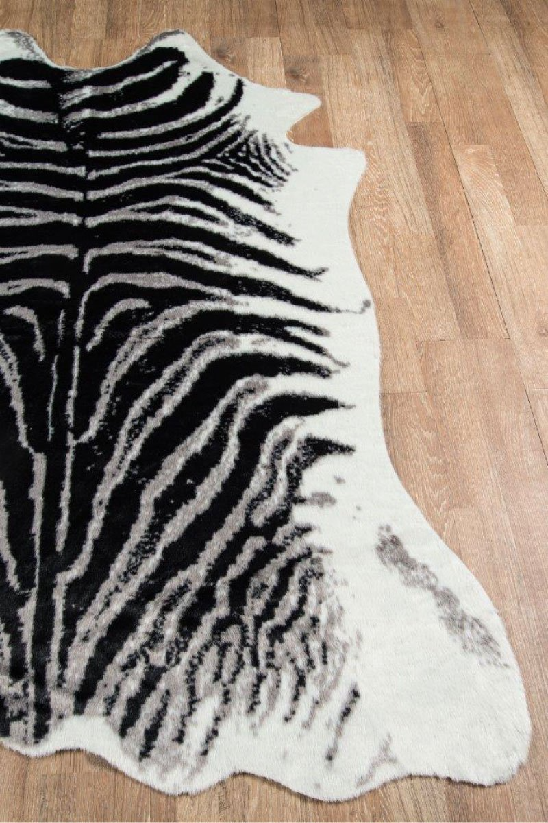 Zebra Hide‑Style Faux Fur Accent Rug