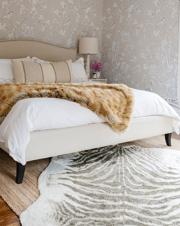 Zebra Hide‑Style Faux Fur Accent Rug