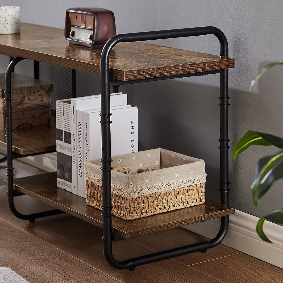 Modern Metal Wood Industrial Entertainment Center TV Stand for TV up to 65-inch