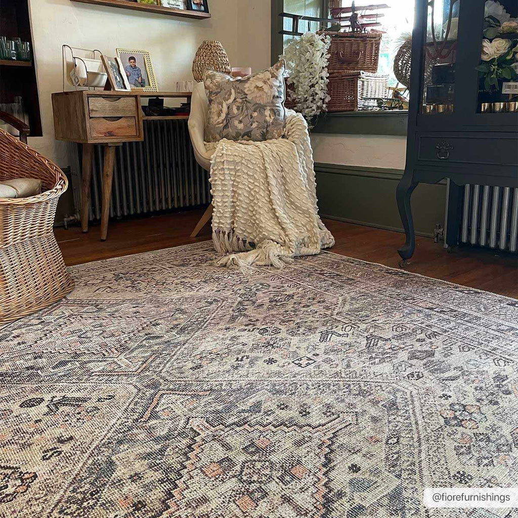 Barny Tan Flat Pile Washable Area Rug