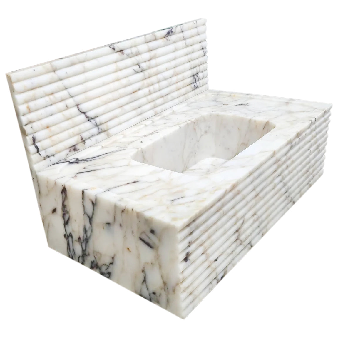 Calacatta Viola Gold Marble Wall-mount Bathroom Sink Horizontal Fluted