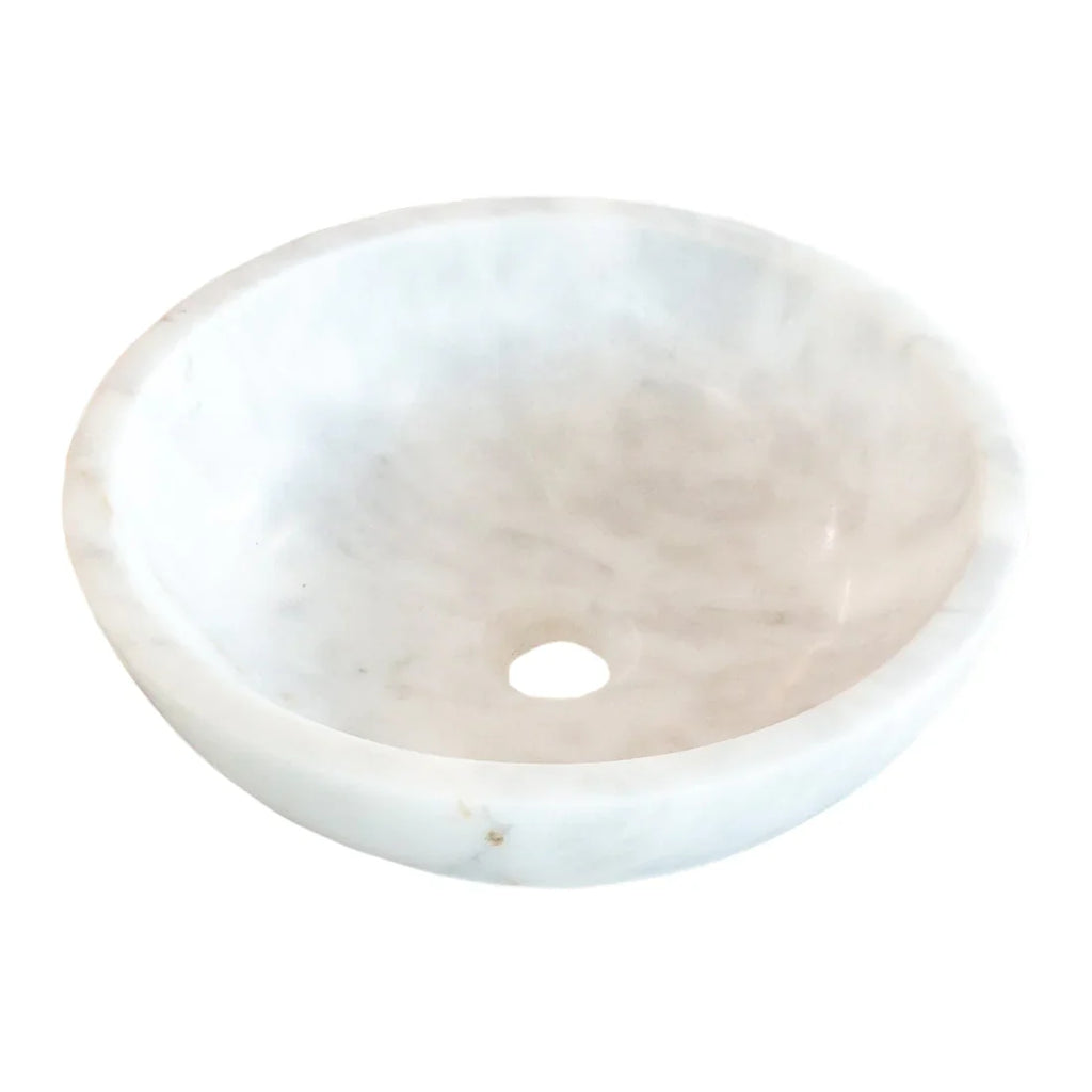 Carrara White Marble Above Vanity Bathroom Vessel Sink Polished (D)16" (H)6"