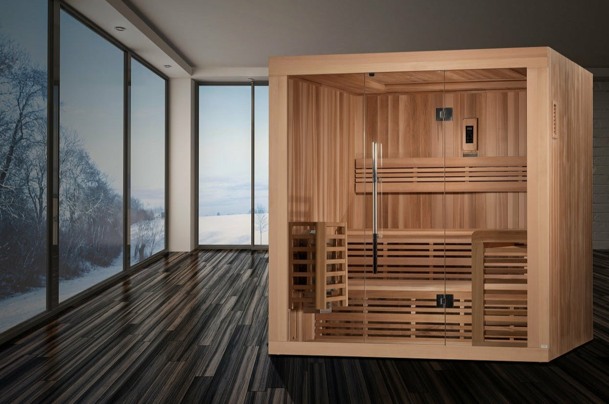SAUNA EVOLUTION®  6 Person Indoor Double bench Steam Sauna Glass 18