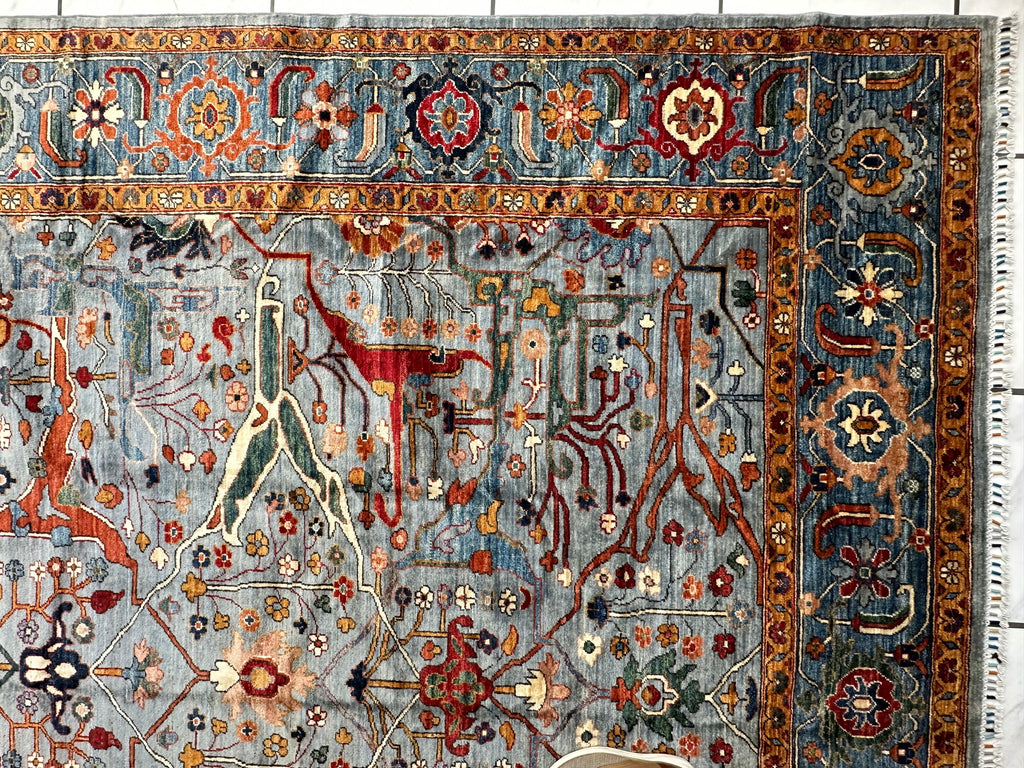 Hand-Knotted Trasitional Serapi Ghazni Wool Rug – 9’1” x 12’ – Intricate Floral Design