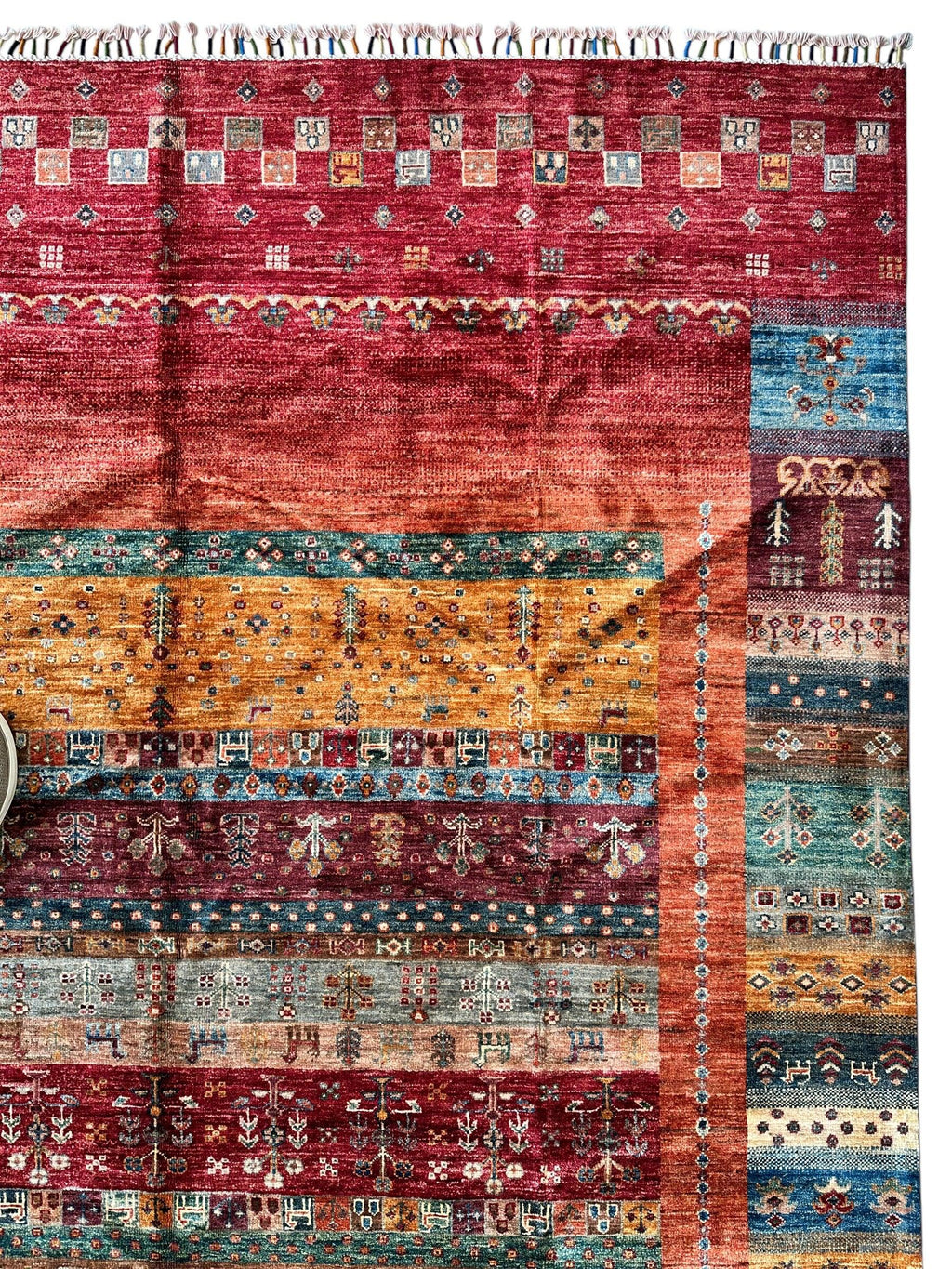 Afghani Khorjin Wool Rug – 7' x 9'10" – Vibrant Geometric & Tribal Patterns