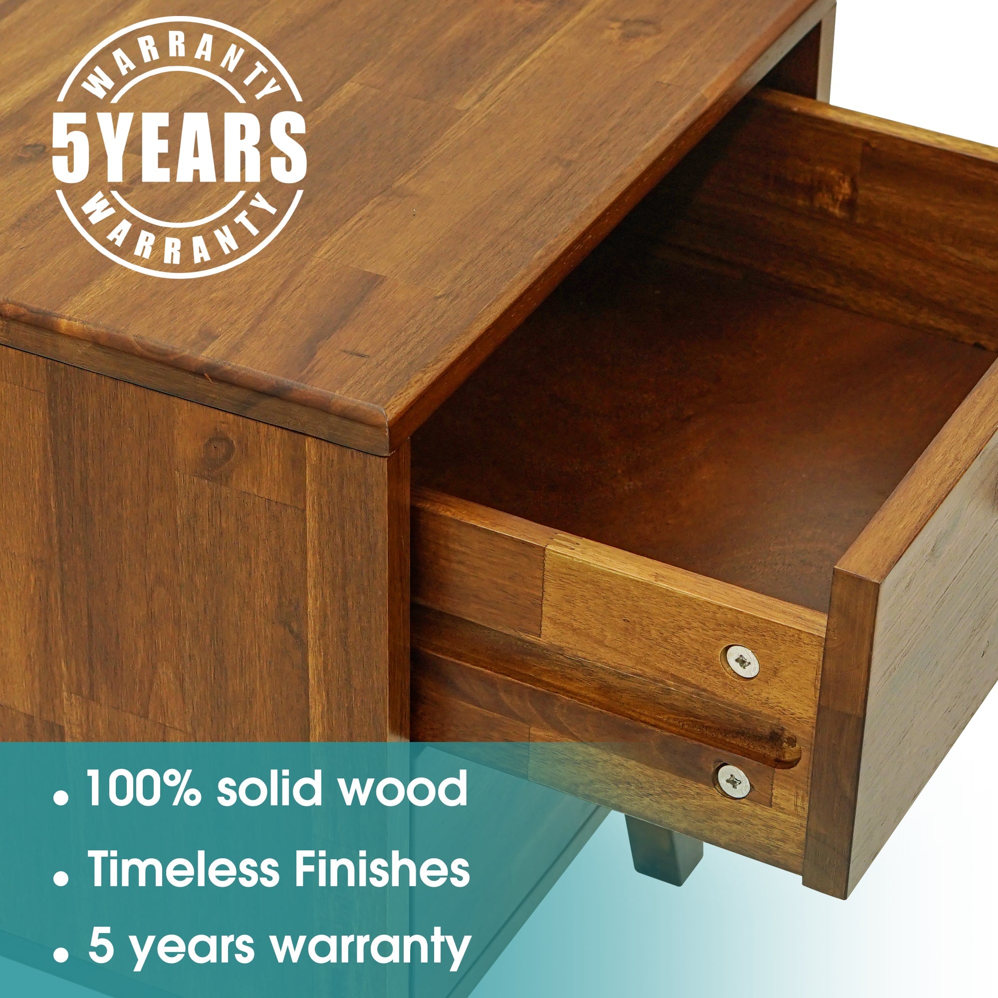 Acacia Silvia 2-Drawer Solid Wood Nightstand for Modern Bedrooms