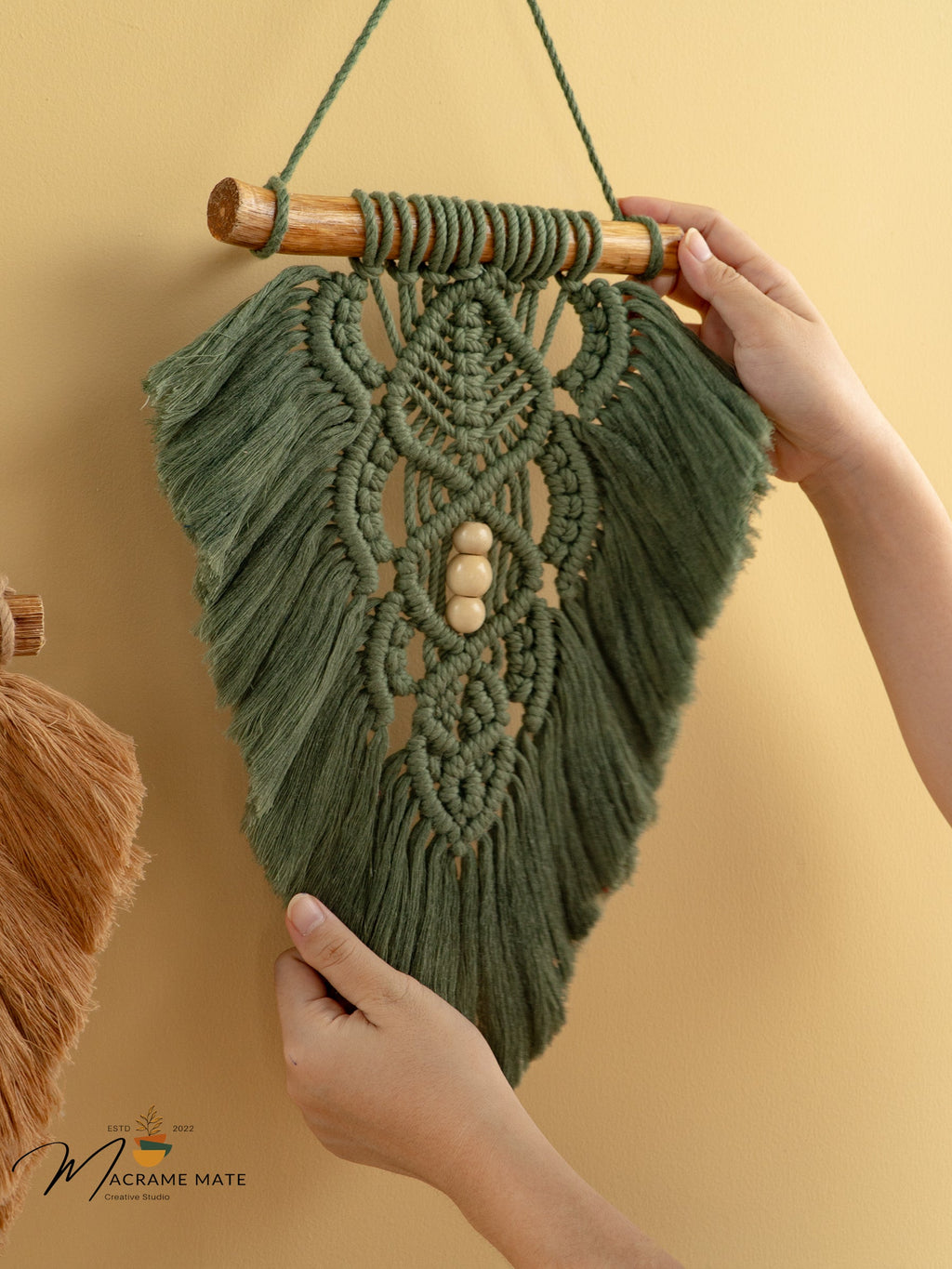 Rustic Latte Olive Macrame Leaves