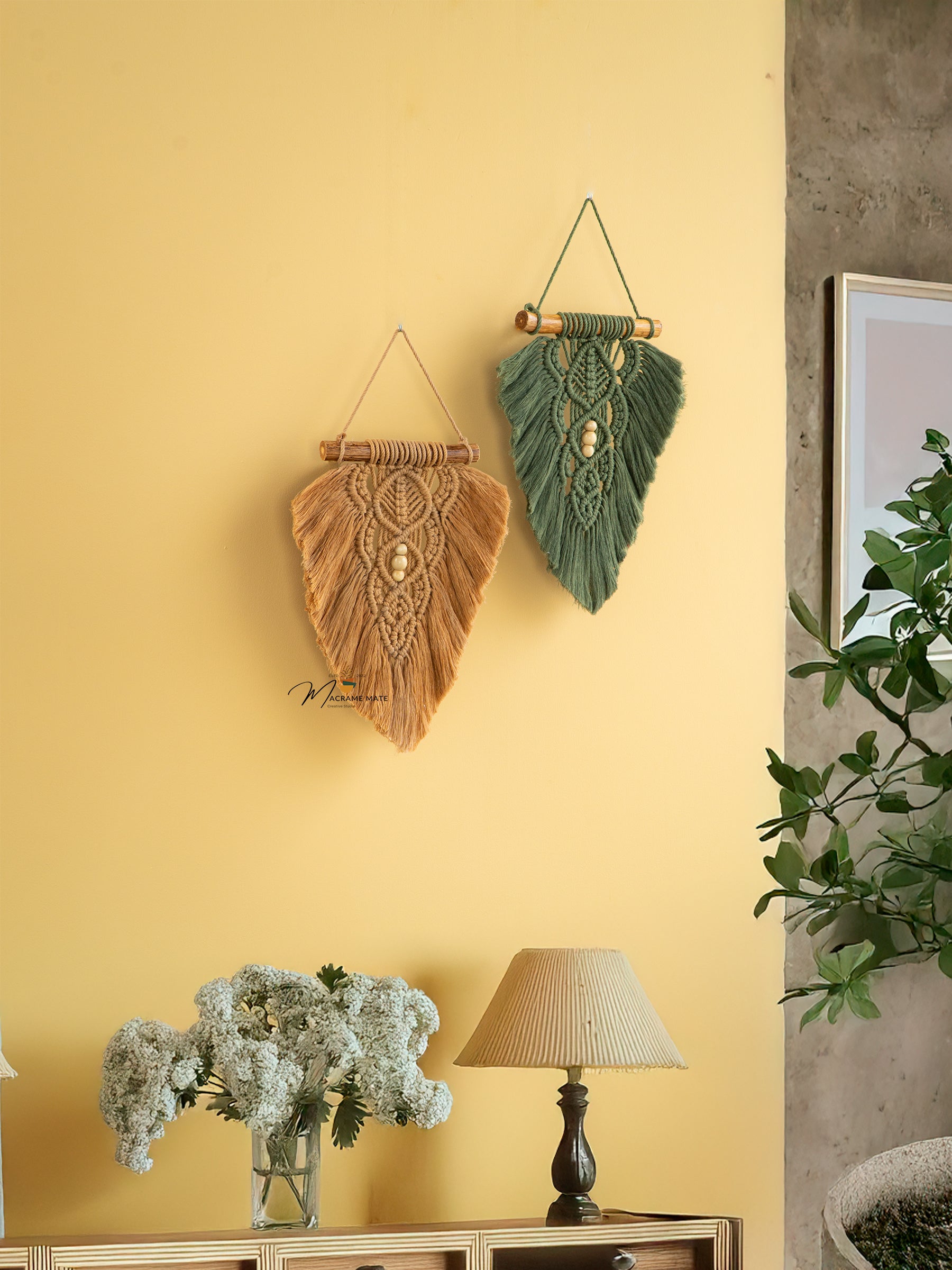 Rustic Latte Olive Macrame Leaves