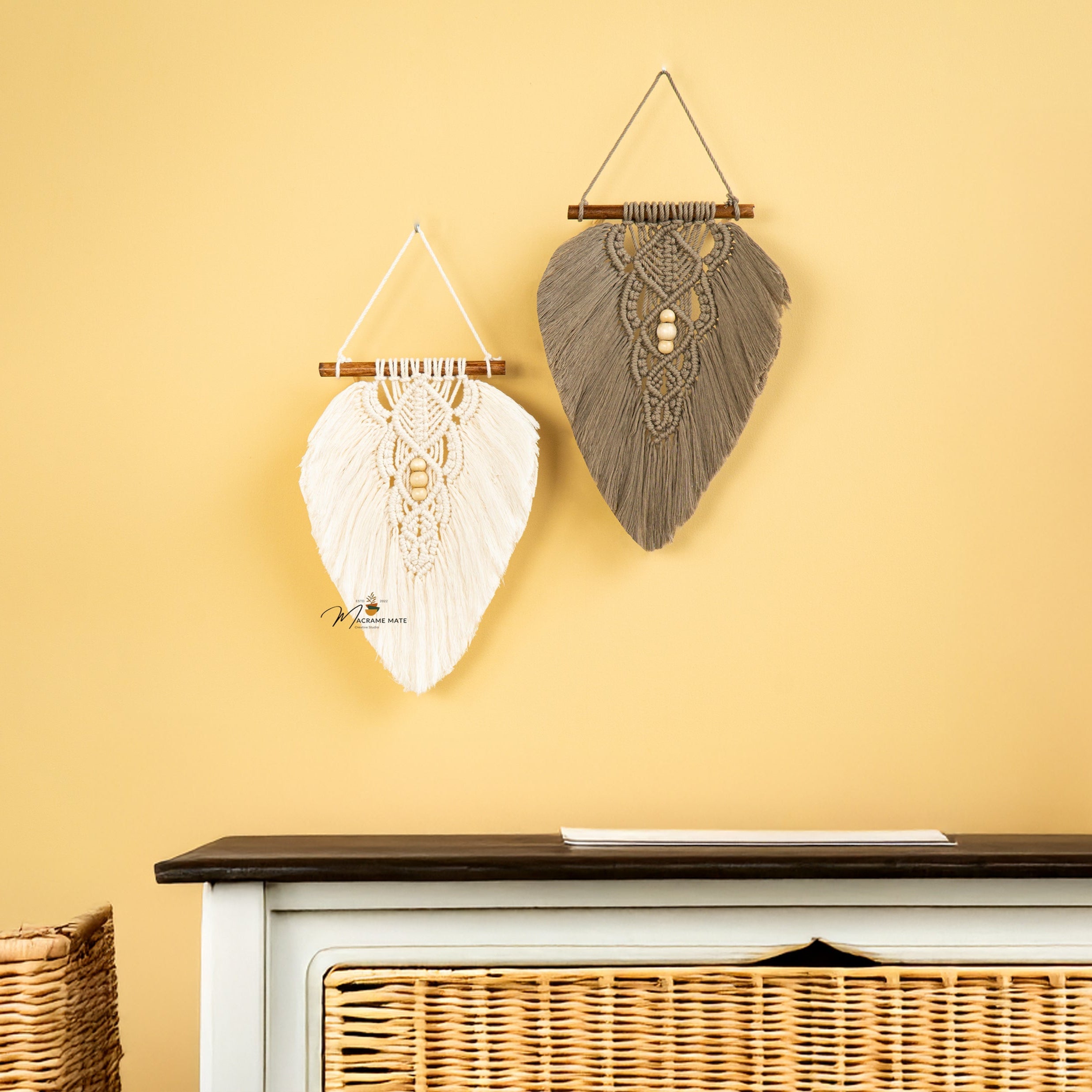Rustic Natural Taupe Macrame Leaves
