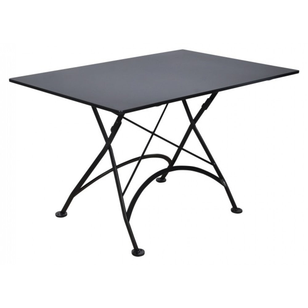 Five Piece Dining Set with 32 x 48" Steel Top Table and Two/Two Natural African Teak Slat Side/Arm Chairs