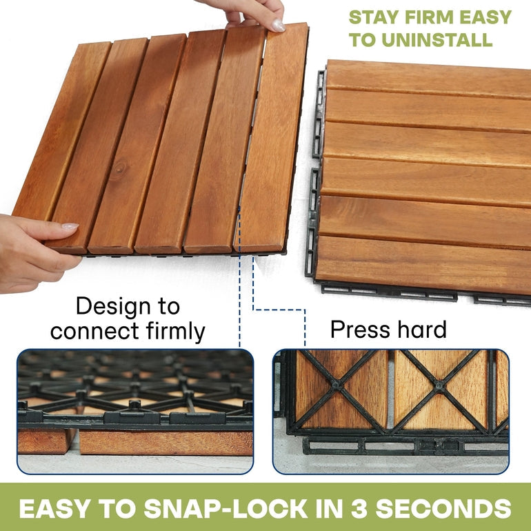 Tranquillo Acacia Deck Tiles 6 Slat Interlocking Decking Tiles – Indoor & Outdoor Flooring
