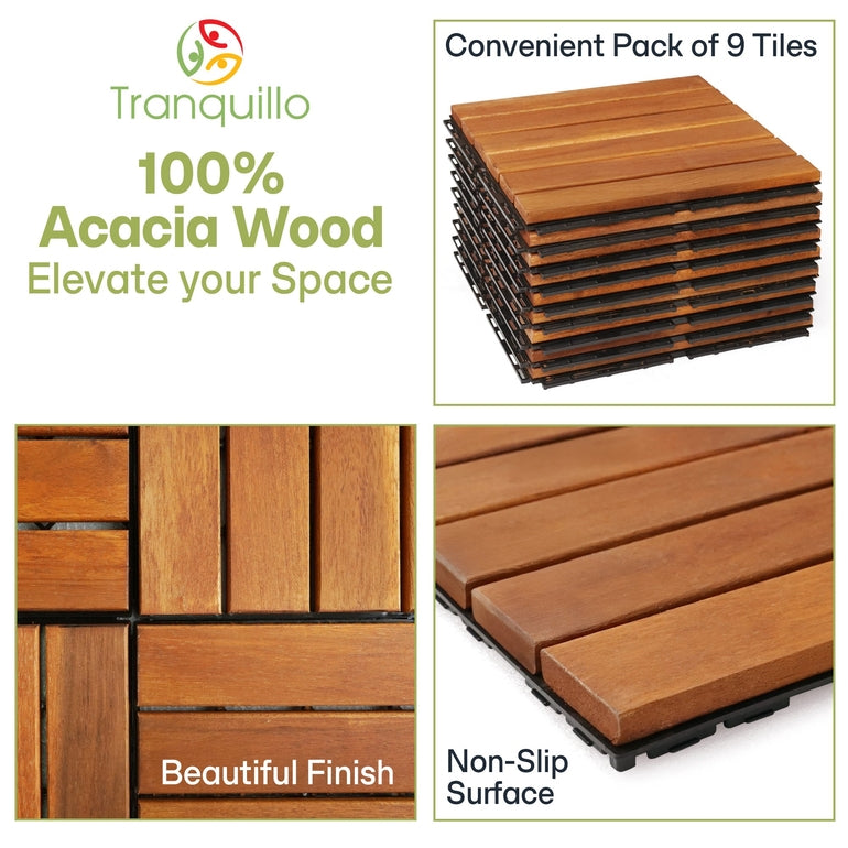 Tranquillo Acacia Deck Tiles 6 Slat Interlocking Decking Tiles – Indoor & Outdoor Flooring