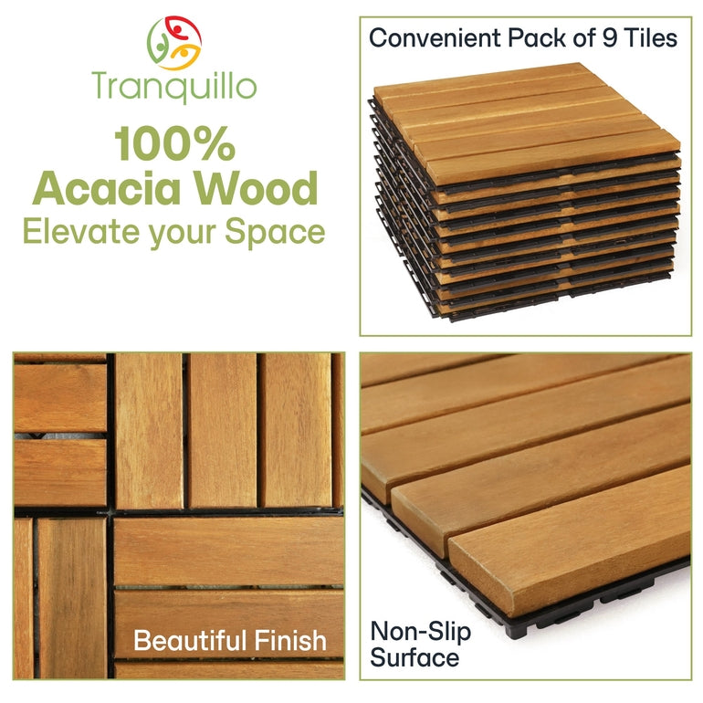 Tranquillo Acacia Deck Tiles 6 Slat Interlocking Decking Tiles – Indoor & Outdoor Flooring