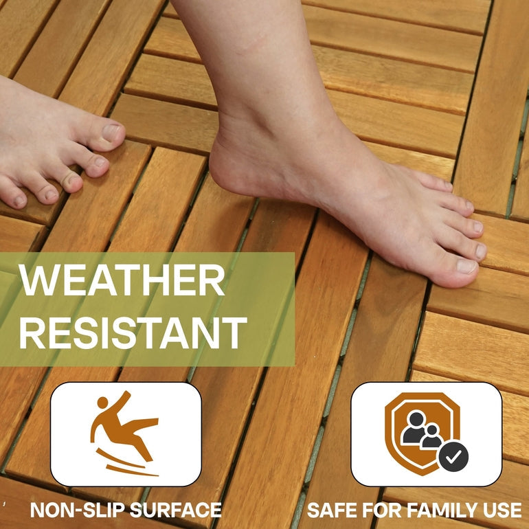 Tranquillo Acacia Deck Tiles 6 Slat Interlocking Decking Tiles – Indoor & Outdoor Flooring