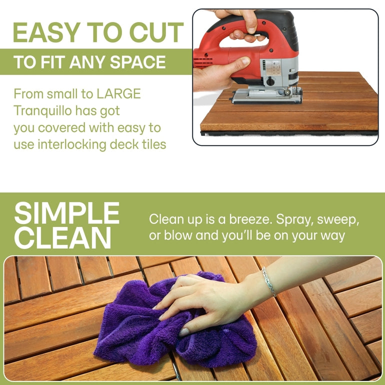 Tranquillo Acacia Deck Tiles 6 Slat Interlocking Decking Tiles – Indoor & Outdoor Flooring
