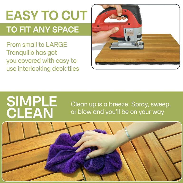 Tranquillo Acacia Deck Tiles 6 Slat Interlocking Decking Tiles – Indoor & Outdoor Flooring