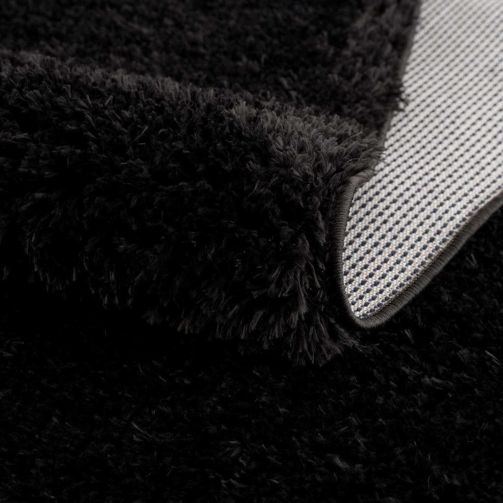 Faina Solid Black Shag Washable Area Rug - Clearance