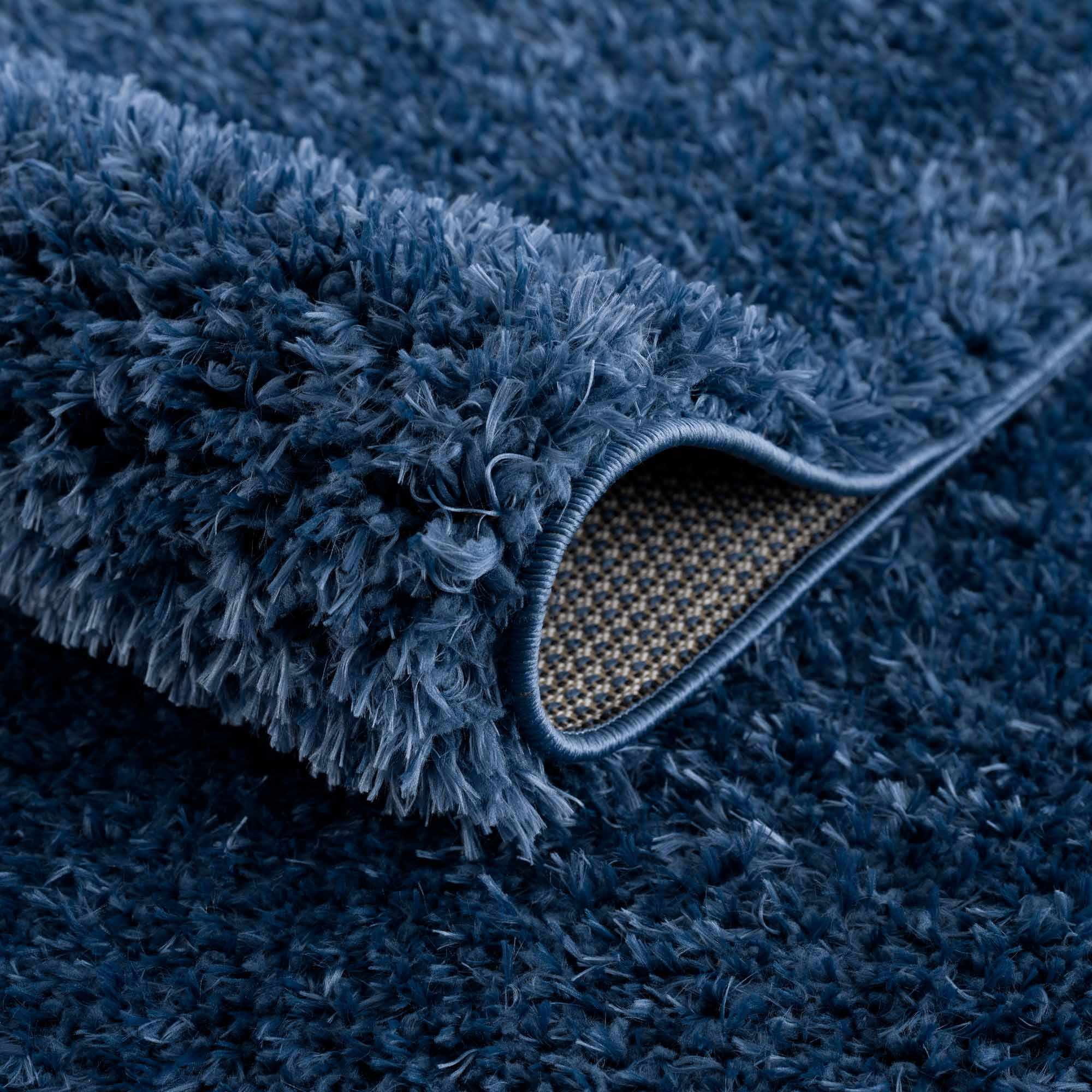 Faina Solid Dark Blue Shag Washable Area Rug - Clearance