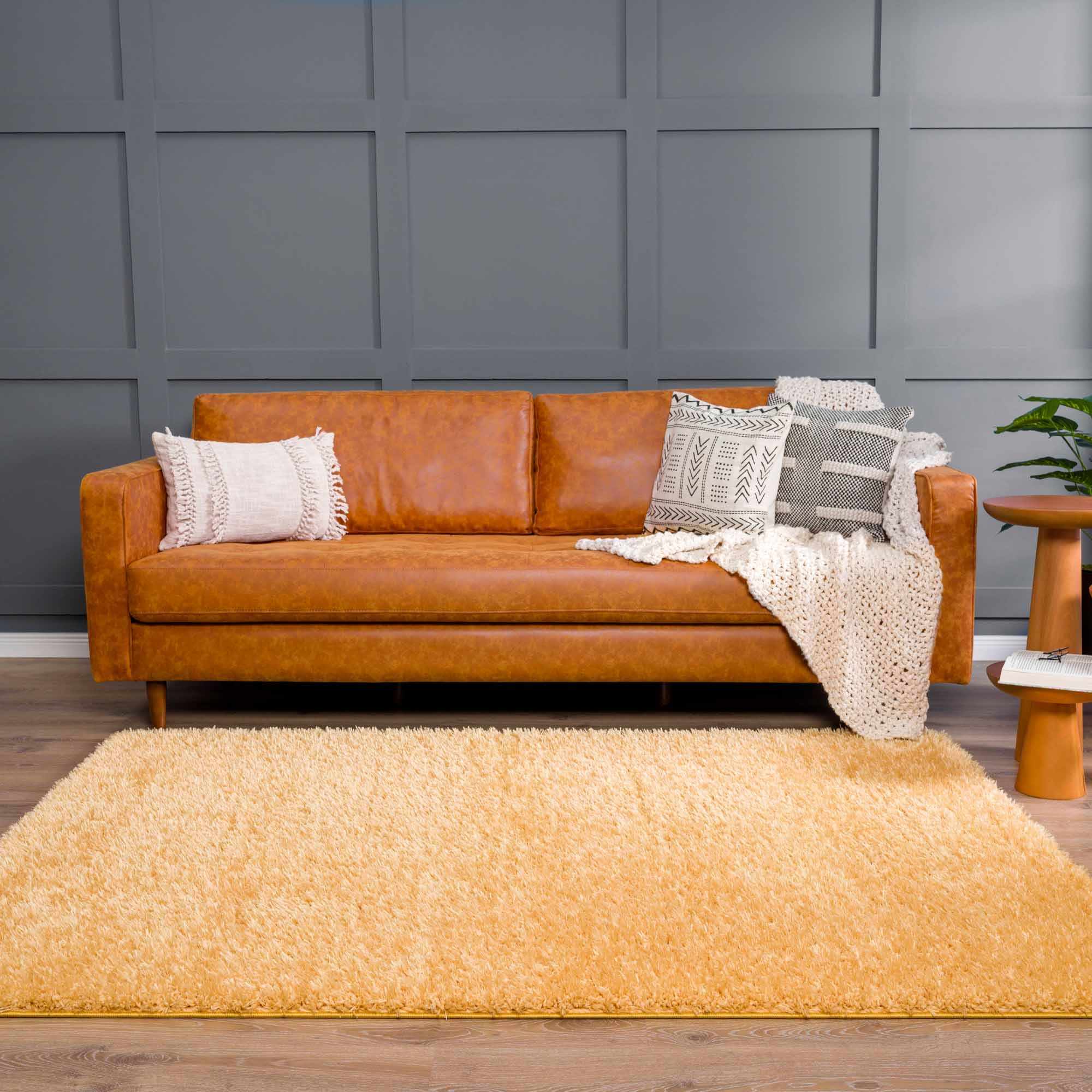 Faina Solid Gold Shag Washable Area Rug - Clearance
