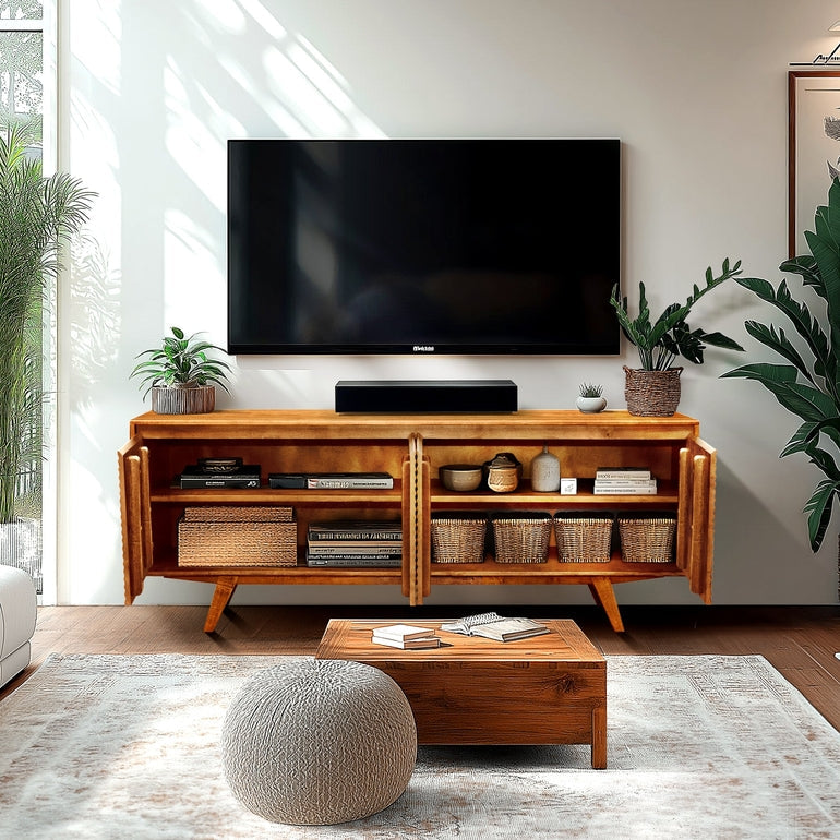Acacia Harmony TV Stand with Storage for TVs up to 80 Inches