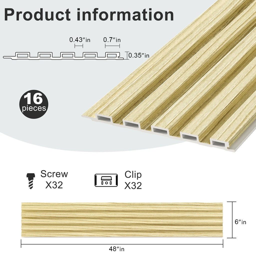 Hausvita 48 x 6 inch WPC Slat Wall Panel (16 Pack)