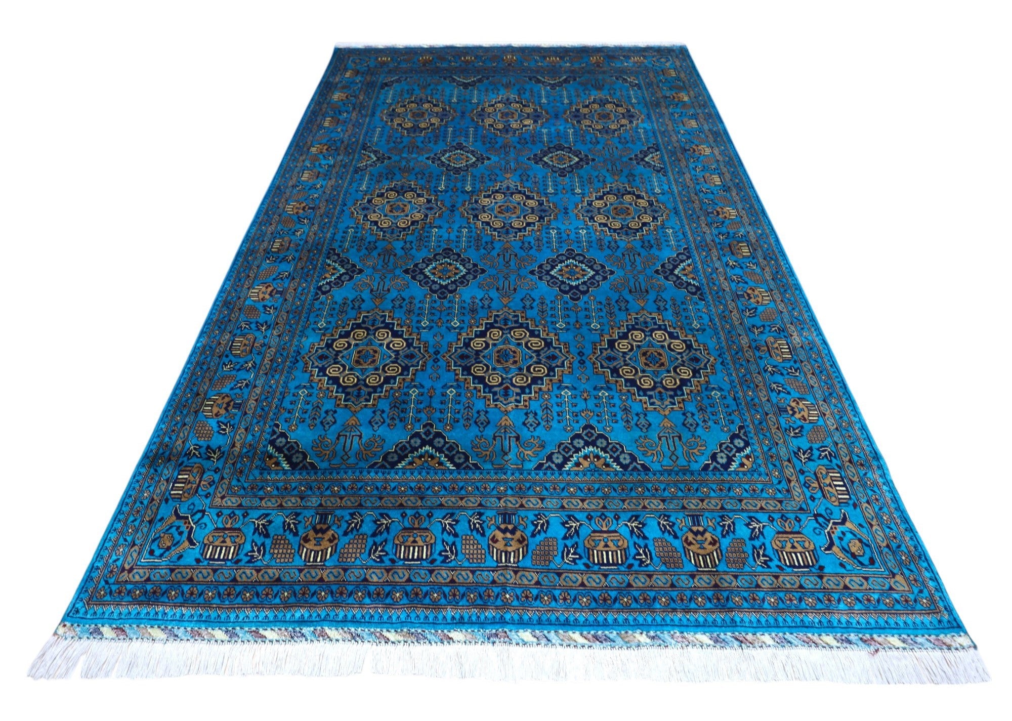 Hand-Knotted Afghani Zerkhaki Wool Rug – 6’6″  x  10’0″