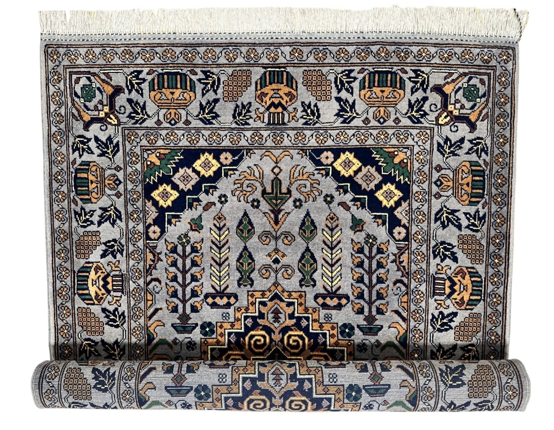 Hand-Knotted Afghani Zerkhaki Wool Rug – 3’4″  x  4’11″