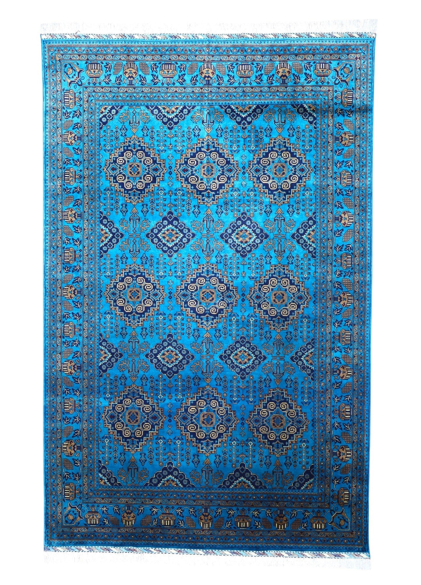 Hand-Knotted Afghani Zerkhaki Wool Rug – 6’6″  x  10’0″